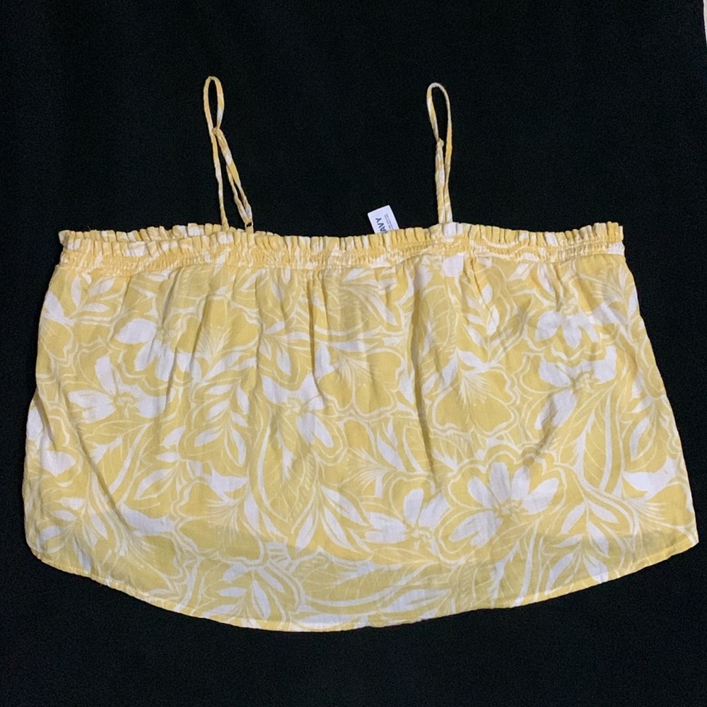 NWT Old Navy Yellow Floral Crinkle Cotton Spaghetti String Tank Top 3X